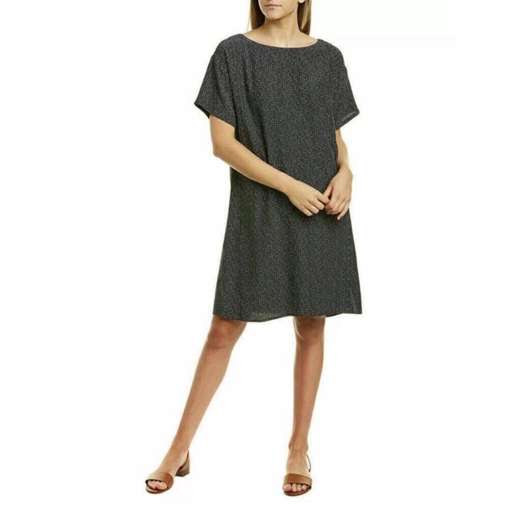 EILEEN FISHER Tencel Viscose Morse Code GRAPHITE Dress PM Petite Medium M